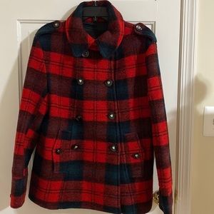Betsey Johnson wool red plaid jacket 10